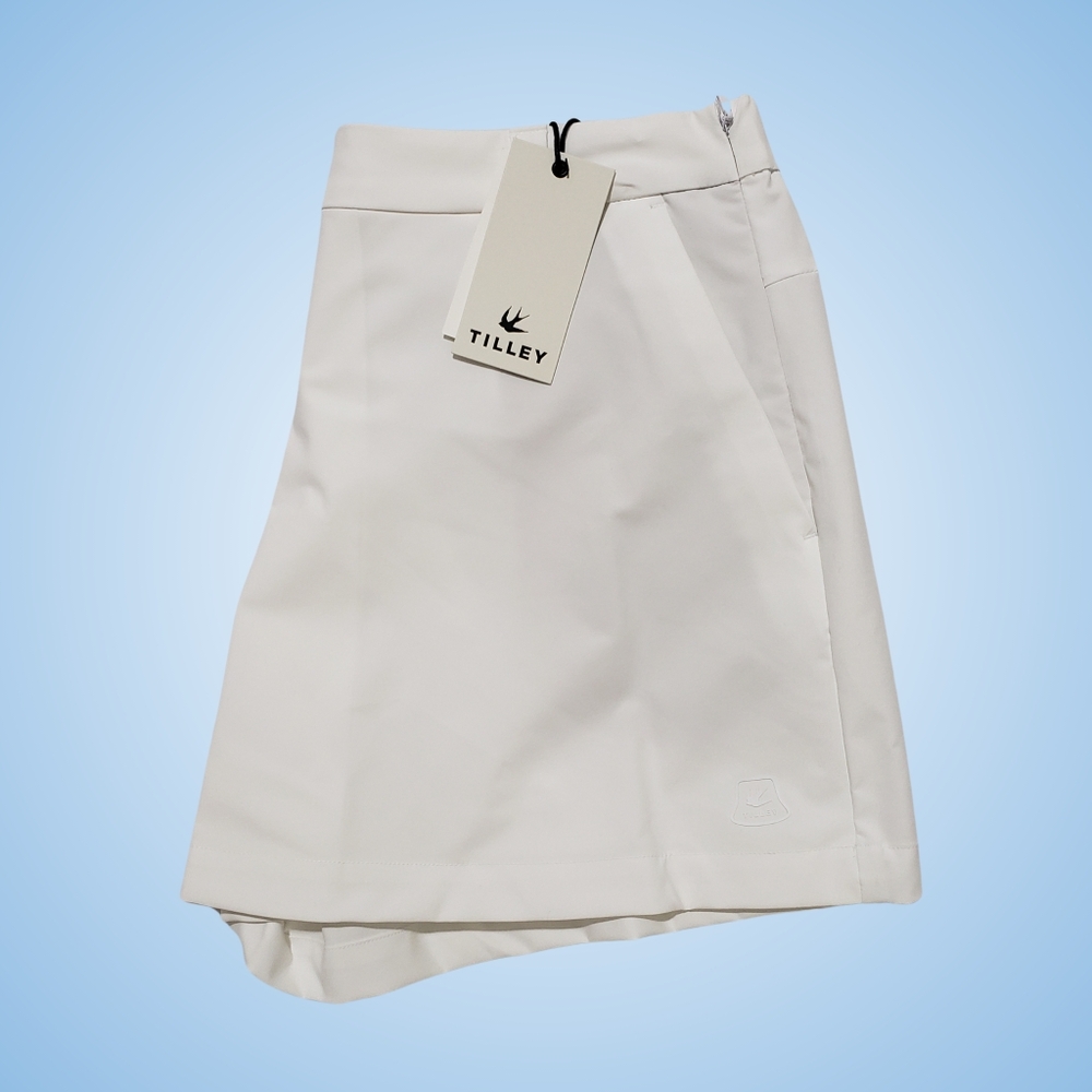 TILLEY Tech Stretch Woven Inverted Front Pleat Skort Women Large White NWT - Picture 3 of 5